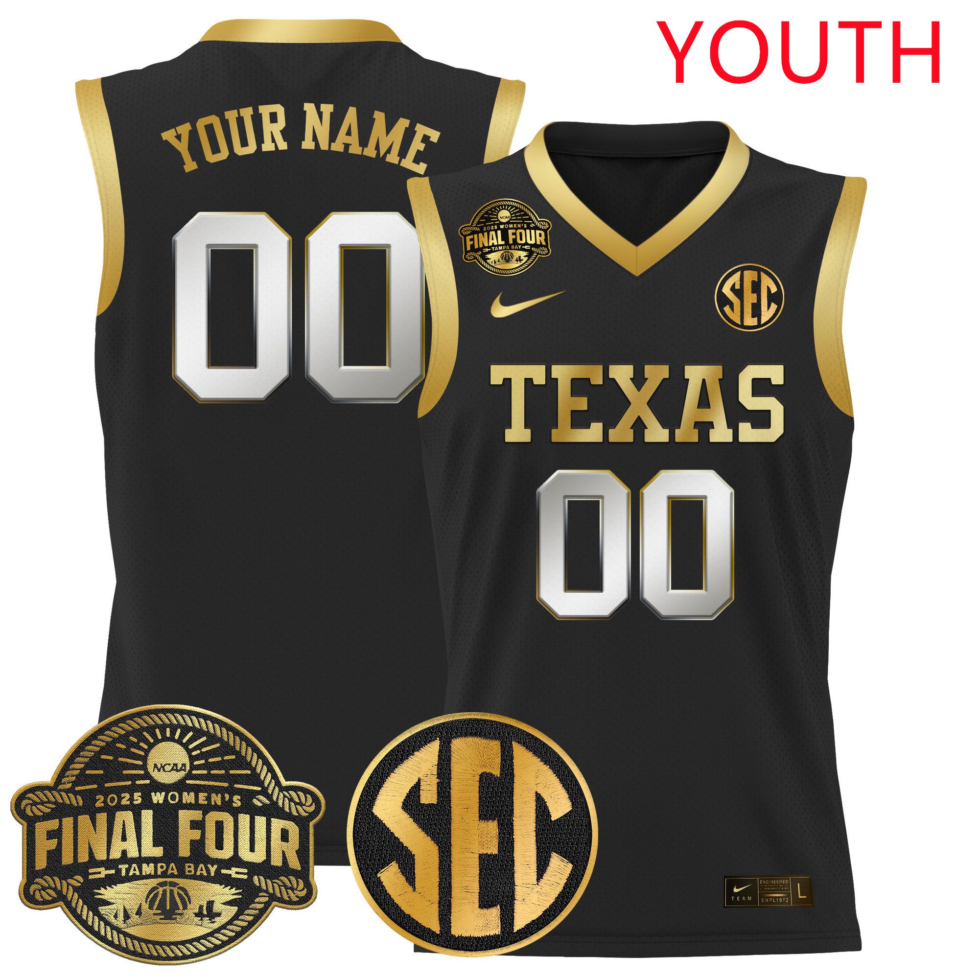 Youth Texas Longhorns Black 2025 Nike Final Four Patch Lightweight Basketball Custom NCAA Jerseys->customized ncaa jersey->Custom Jersey